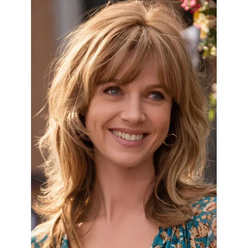 Medium Length With Fringe Wigs For Women 14" Brown Monofilament Wigs