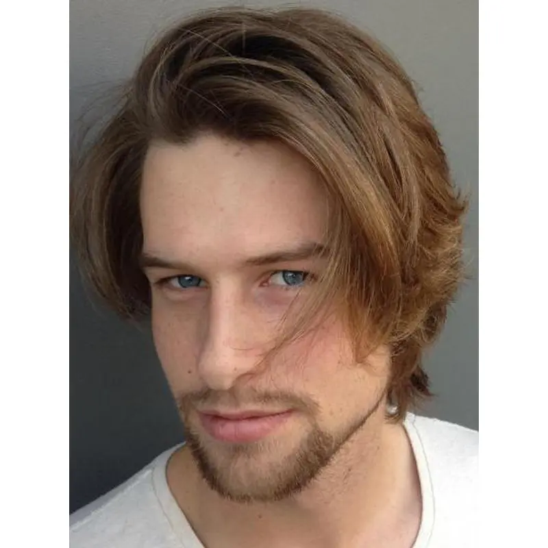 Men Wigs Medium Lace 10" Wavy Brown Wigs