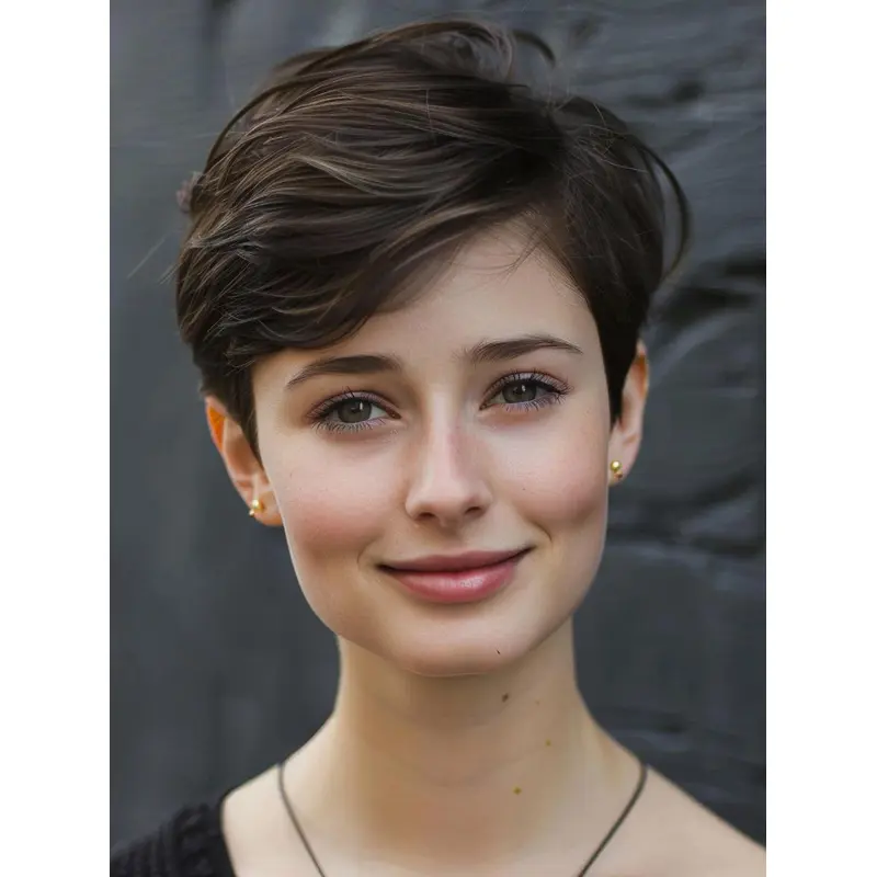 Short Brown Hair Wig Monofilament 6" With Bangs Wigs
