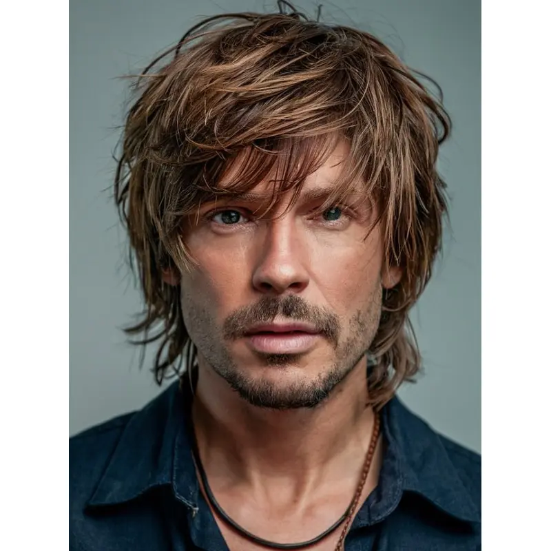 Short Brown Wig Male With Bangs Lace Front 6" Straight Wigs