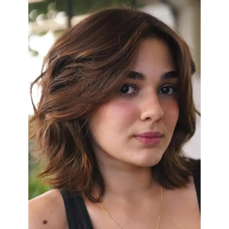 Wavy Hair Wigs Synthetic Brown Popular Layered Lace Front Shoulder Length Shag Wigs