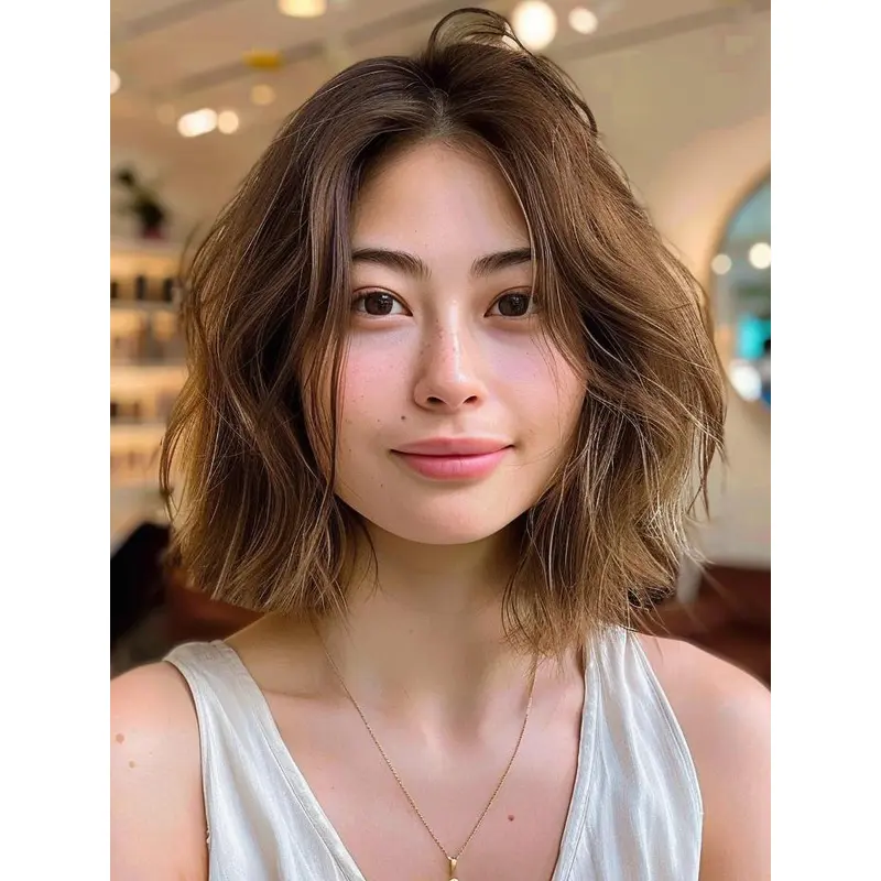 Wigs Bob Style Layered Brown 12" Remy Human Hair Wigs