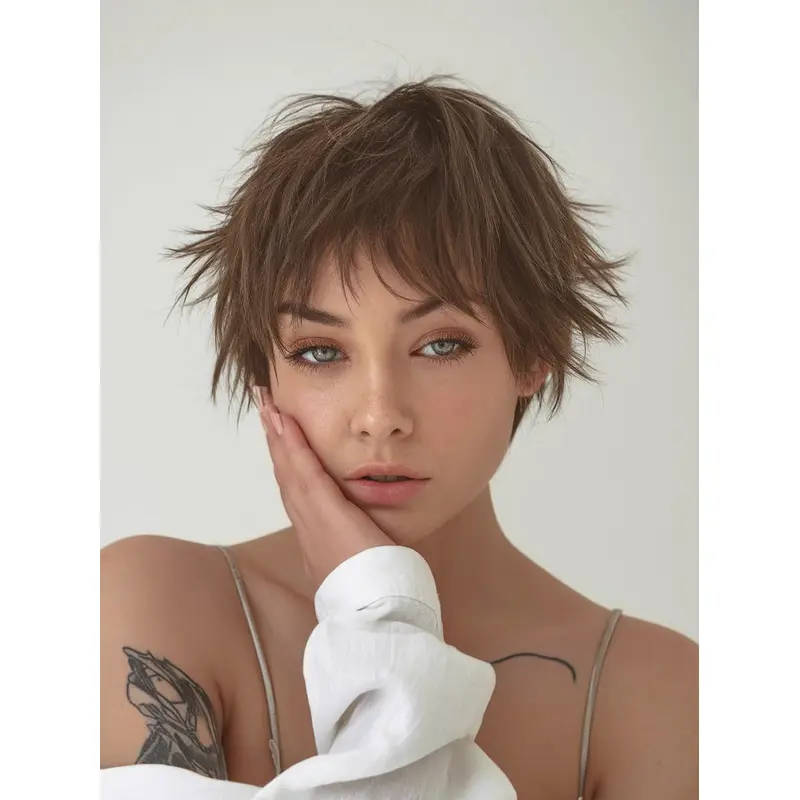 Wigs For Short Hair Lace Front Boycuts Remy Human Hair 6" Brown Wigs