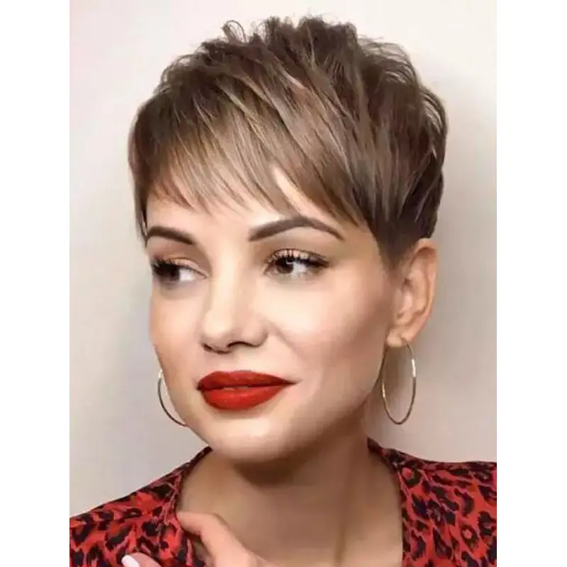 Wigs To Buy Cropped Straight Lace Front Brown Synthetic Choppy Pixie Wigs