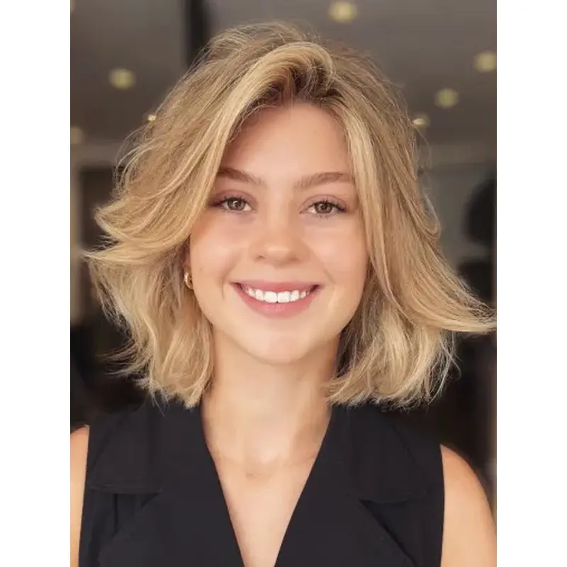 Blonde Bob Wigs Without Bangs Shoulder Length Wigs Synthetic Lace Front Wigs