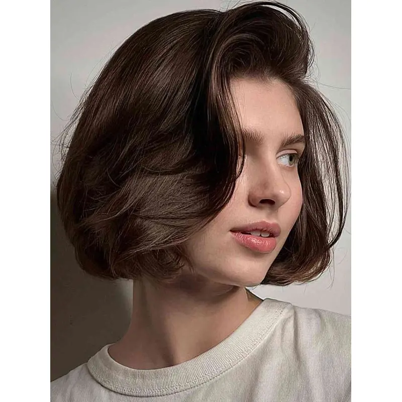 Brown Wavy Bob Wig Lace Front Synthetic Chin Length 10" Wigs