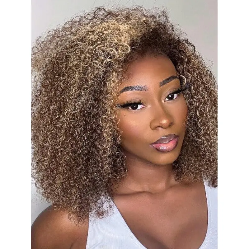 Human Hair Wigs African American Without Bangs 14" Kinky Wigs