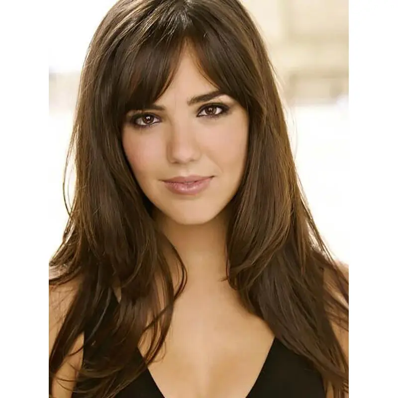 Lace Frontals Brown Synthetic Wavy With Bangs Face-Framing Wigs