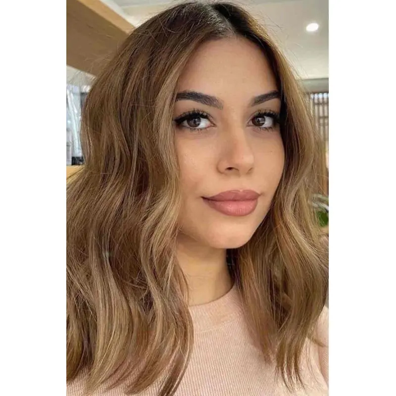 Lace Wig Synthetic Lace Front Wigs Shoulder Length Wavy Without Bangs Wigs