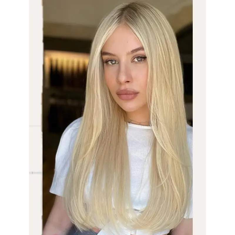 Long Hair Wigs For Women Straight Blonde Wigs Without Bangs Front Lace Wigs