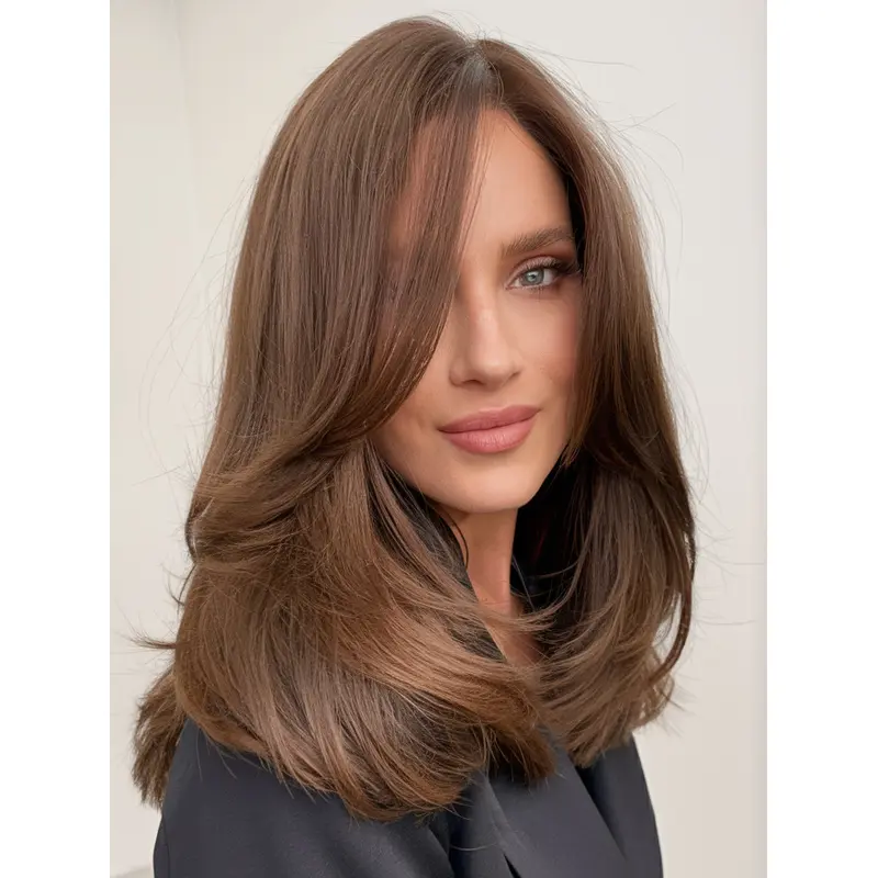 Long Straight Wig Remy Human Hair 16" Monofilament Wigs