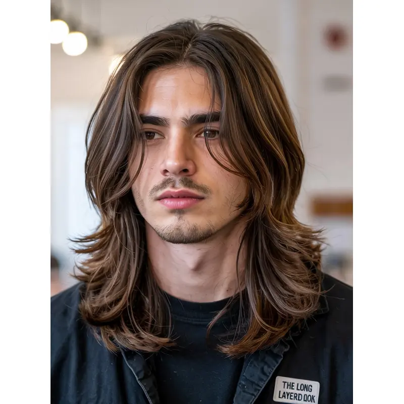 Male Wigs Long Hair Brown Wavy 16" Synthetic Wigs