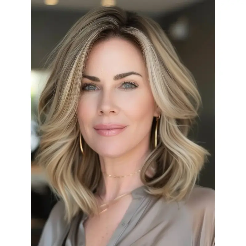 Medium Wigs For Women Shoulder Length Layered Blonde Wavy 14" Synthetic Wigs