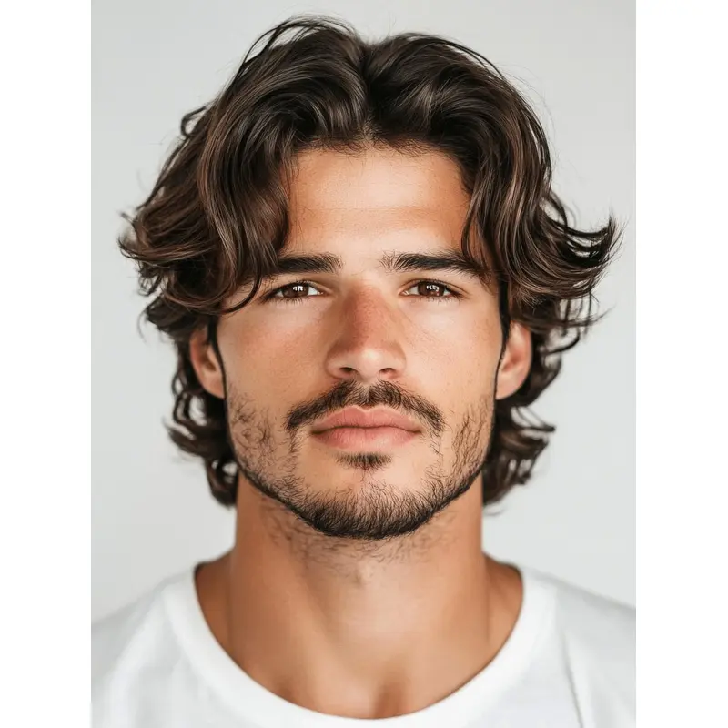 Men Wigs Human Hair With Bangs 8" Wavy Brown Short Wigs