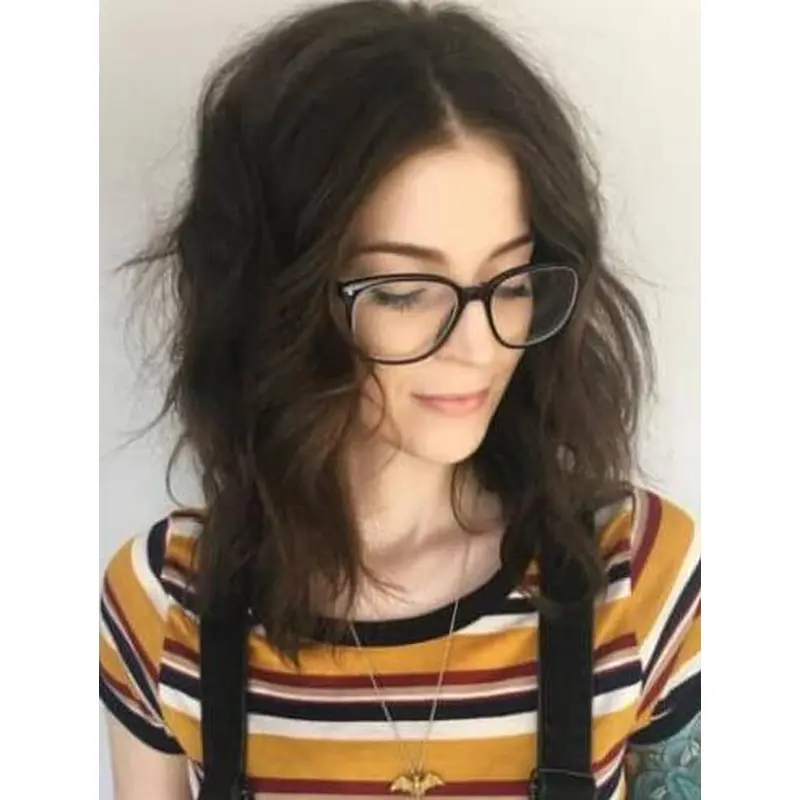 Red Human Hair Wigs Shoulder Length Wavy Wigs Without Bangs Brown Wigs