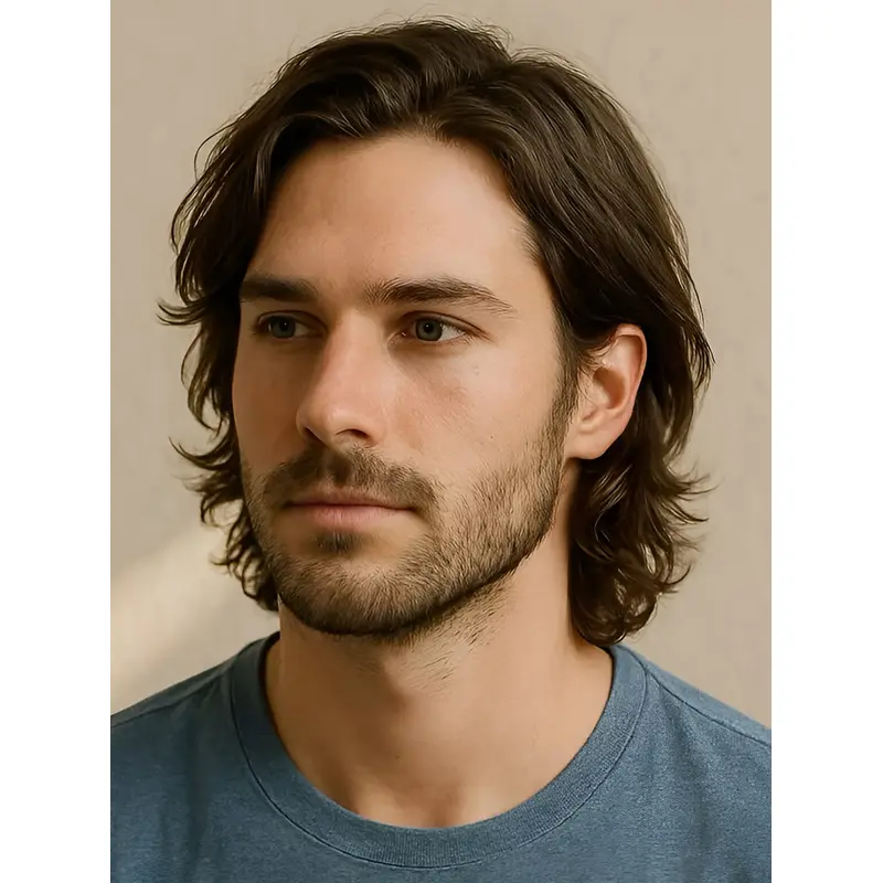 Wigs Men Wavy Chin Length 10" Brown Synthetic Wigs