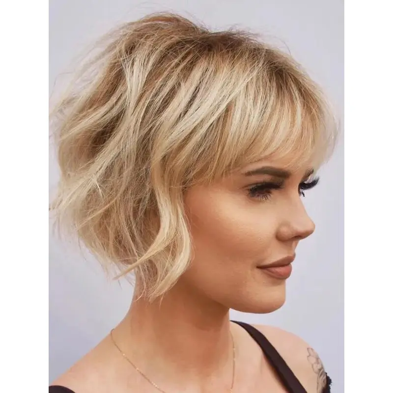 Blonde Lace Wig Wavy Fashionable Lace Front Short French Bob Wigs