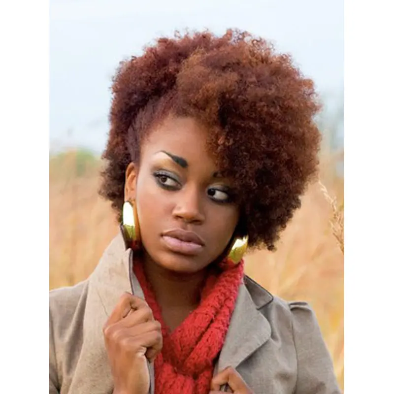 Human Hair Wigs For African American Kinky 8" Monofilament Wigs