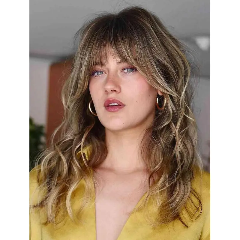 Long Blonde Wig With Bangs Synthetic Lace Wigs Wavy Long Hair Wigs