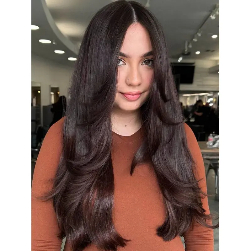 Long Straight Human Hair Wigs 22" Monofilament Layered Wigs