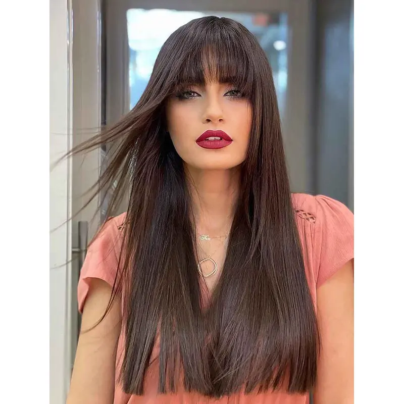 Long Wigs With Bangs Straight Synthetic Wigs Lace Front Wigs
