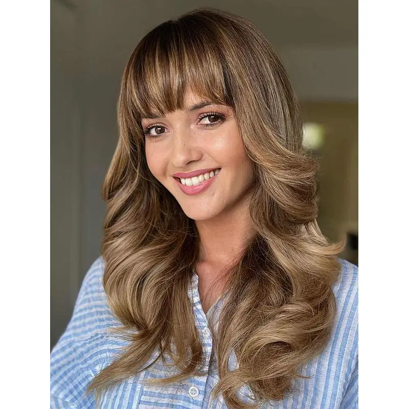 Long Wigs With Bangs Synthetic Wavy Lace Wigs Long Blonde Wigs