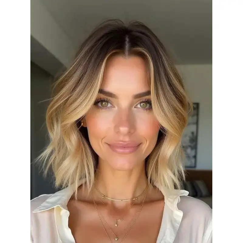 Medium Layered Wigs Lace Front Remy Human Hair 14" Blonde Wavy Shoulder Length Wigs