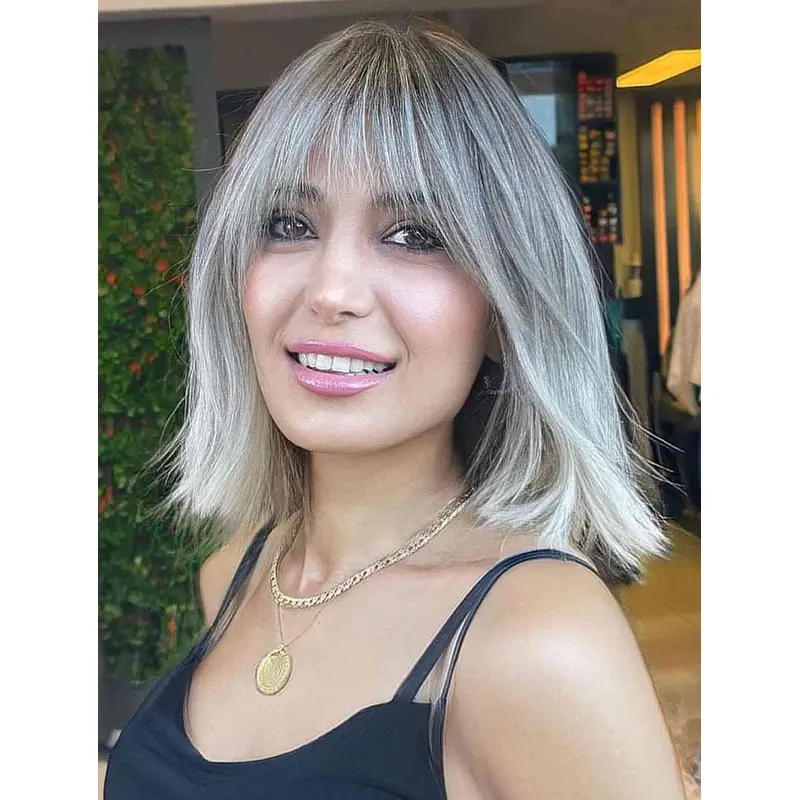 Medium Length Wigs With Bangs Wigs Synthetic Lace Front Wigs