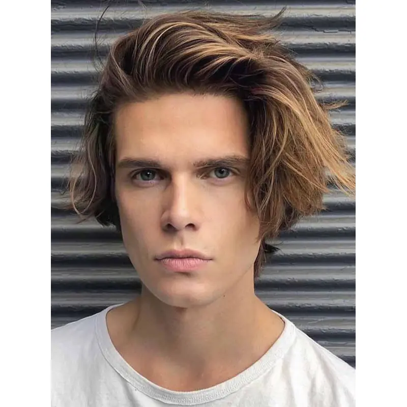 Short Hair Wigs Men Layered Monofilament 8" Wavy Wigs