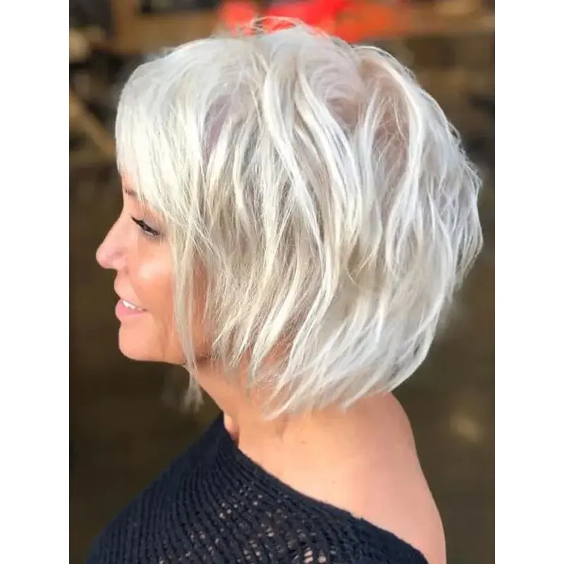 Short Hairstyles For Women Wavy Blonde Lace Front Synthetic Two-Tier Choppy Bob Wigs