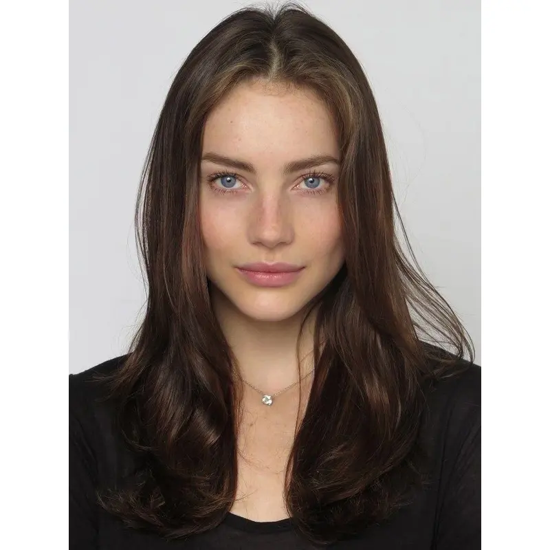 Without Bangs 16" Long Brown Wigs Human Hair