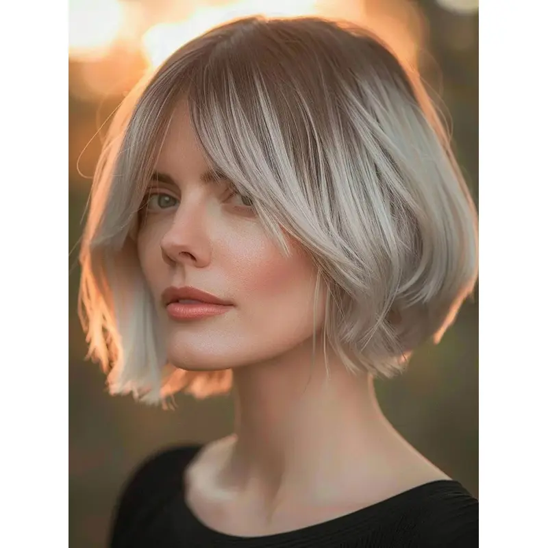 Blond Bob Wig 10" Straight Remy Human Hair Layered Wigs