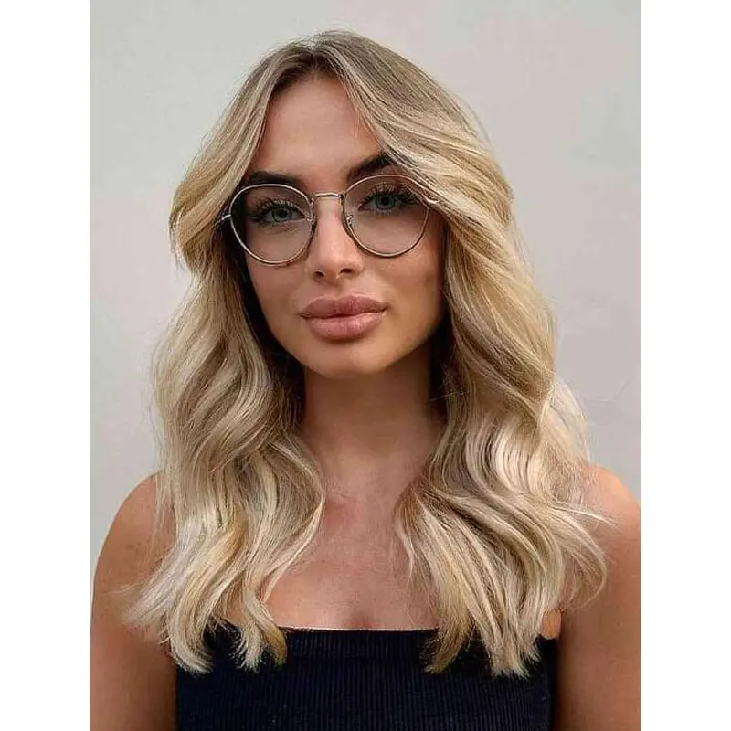 Long Blonde Wig Without Bangs Synthetic Wigs Lace Front Wavy Long Hair Wigs