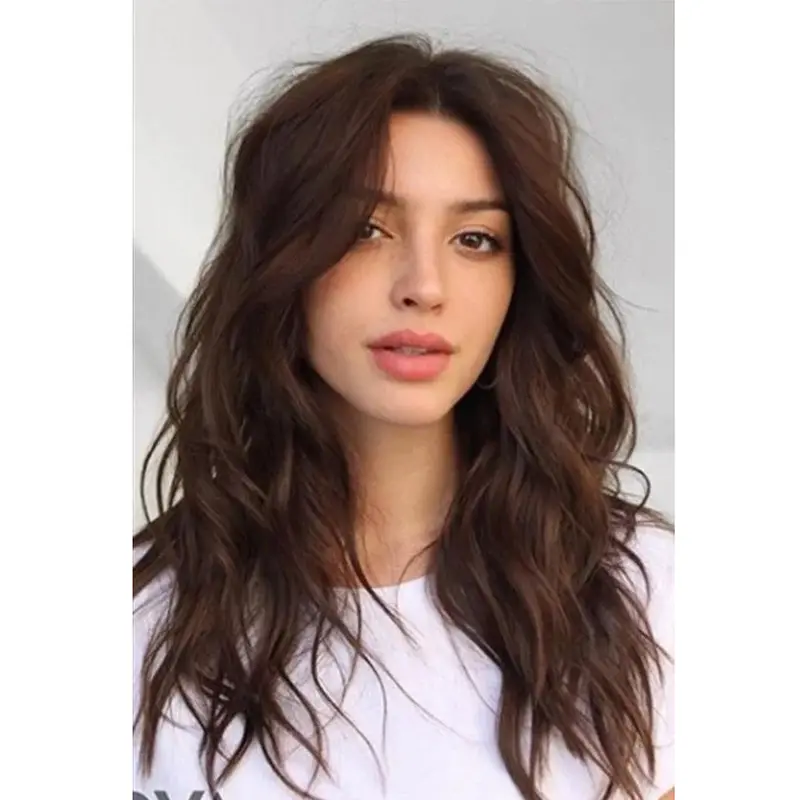 Long Brown Hair Wig Synthetic Without Bangs Wig Wavy Lace Trendy Long Wigs