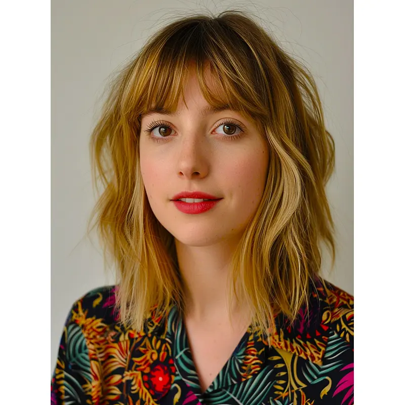 Medium Length Blonde Wigs With Bangs Monofilament Wavy 12" Wigs