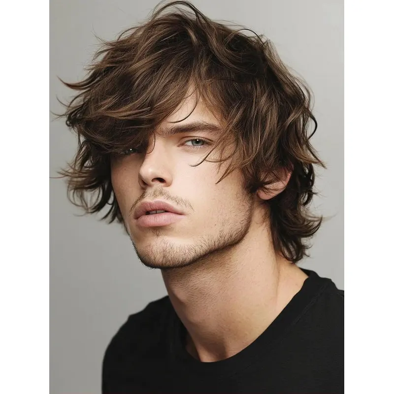 Old Man Wig Layered Brown Wavy Synthetic Monofilament Wigs