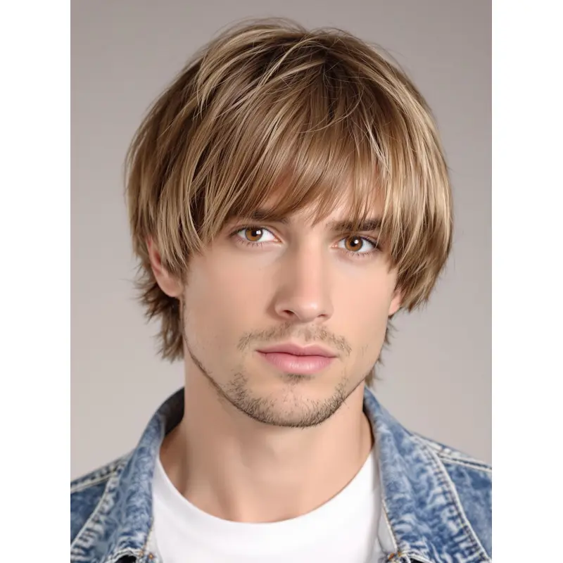 Real Hair Wig For Men Blonde Straight Short Monofilament Wigs