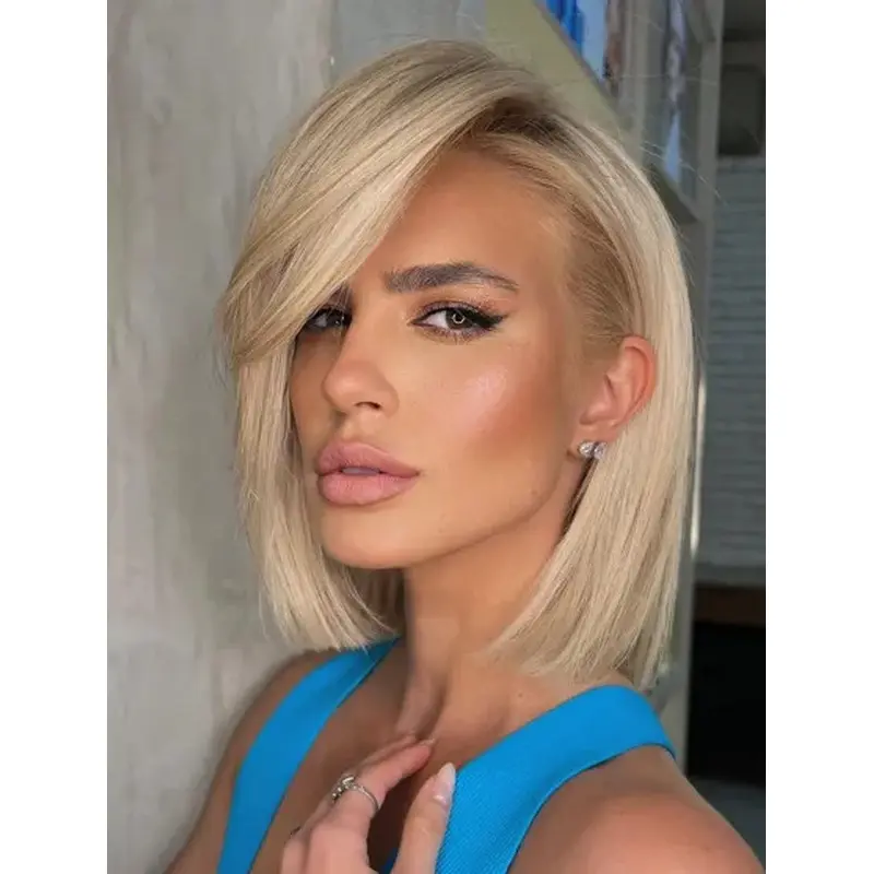 Synthetic Lace Front Wigs Straight Blonde Wigs Shoulder Length Bob Wigs