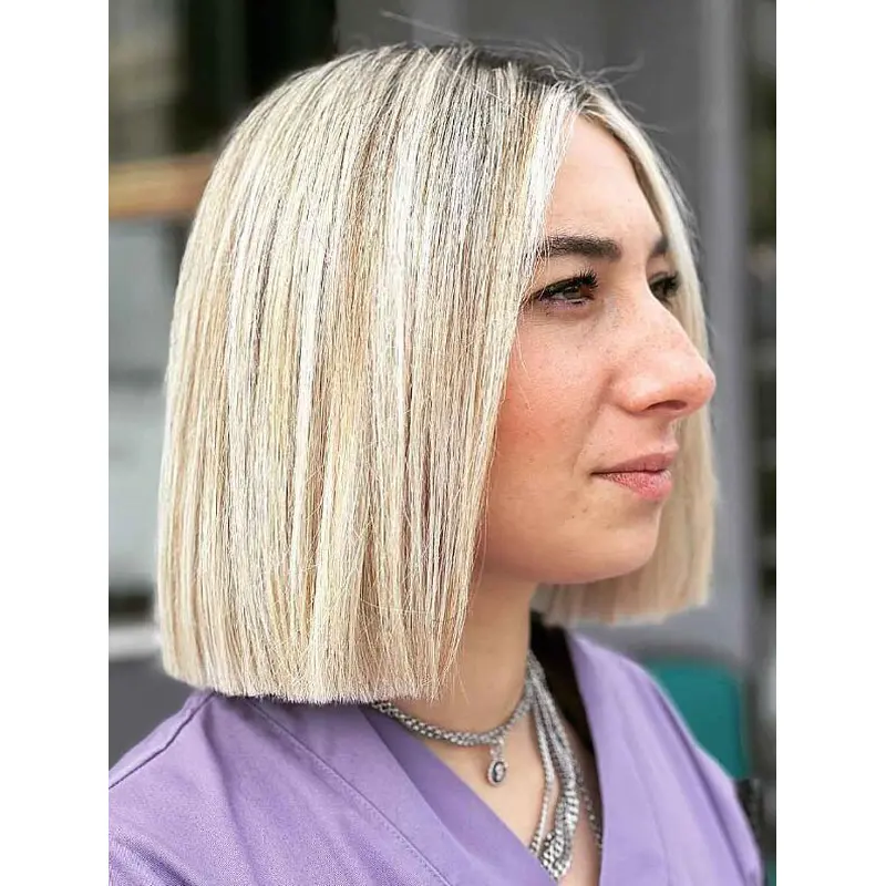 Synthetic Lace Front Wigs Straight Shoulder Length Wigs Blonde Blunt Bob Wigs