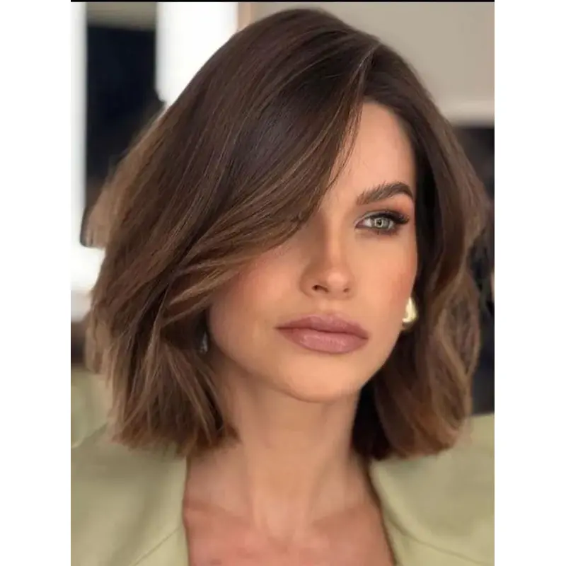 Wig Medium Brown Synthetic Straight Bobs 12" Shoulder Length Wigs