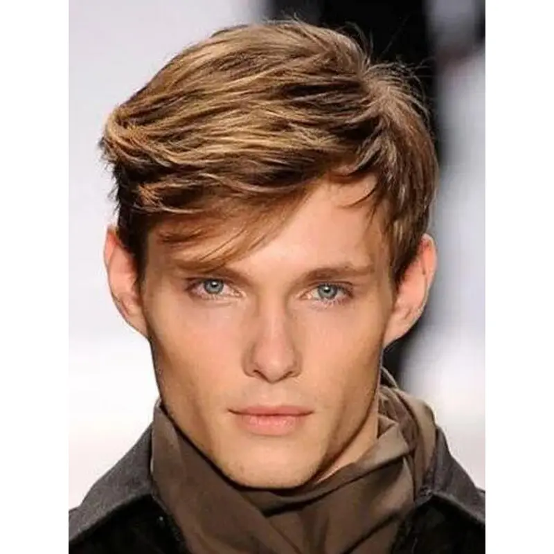 Blonde Mono Top Straight Short Remy Human Hair Messy Hair Men Wigs