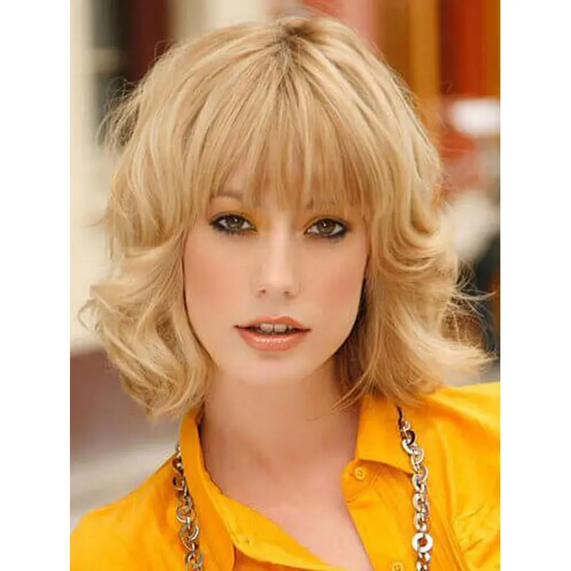 Blonde Wigs For Women Lace Front Shoulder Length Wigs Wavy Synthetic Bob Wigs