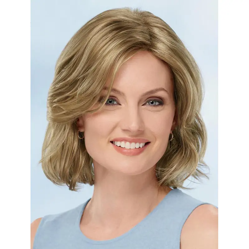 Cheapest Blonde Synthetic Wavy Cheapest Medium Wigs