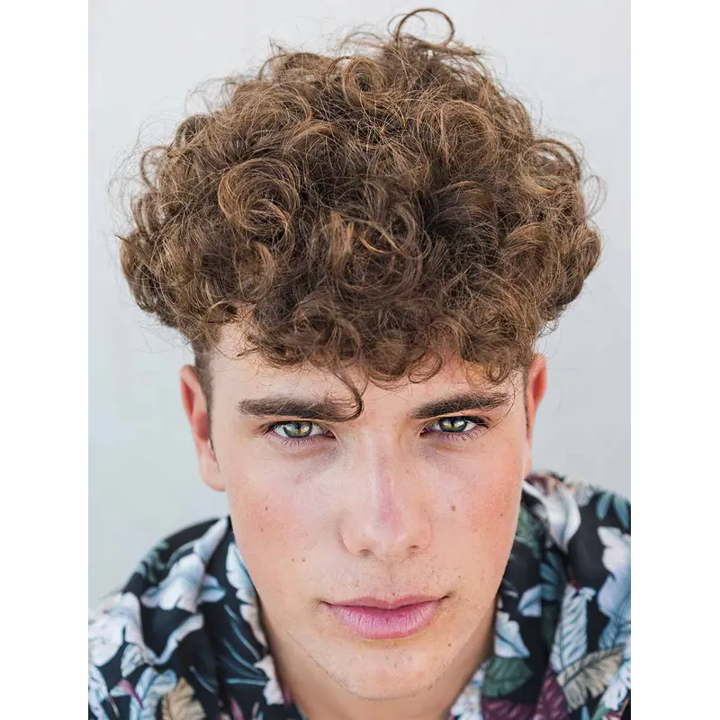 Curly Brown Monofilament Short Remy Human Hair Jewfro Men Wigs