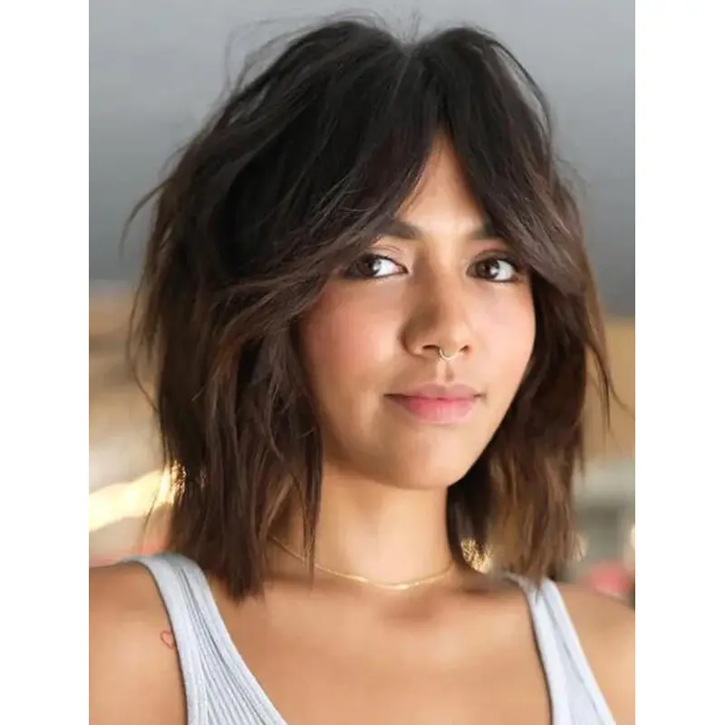 Hair Wigs For Women Lace Front Synthetic Straight Brown Shaggy Bob Wigs