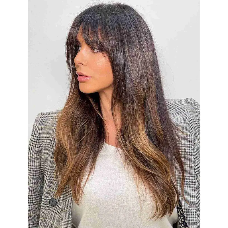 Long Brown Wigs Great Straight Synthetic With Bangs Wig Long Choppy Wigs