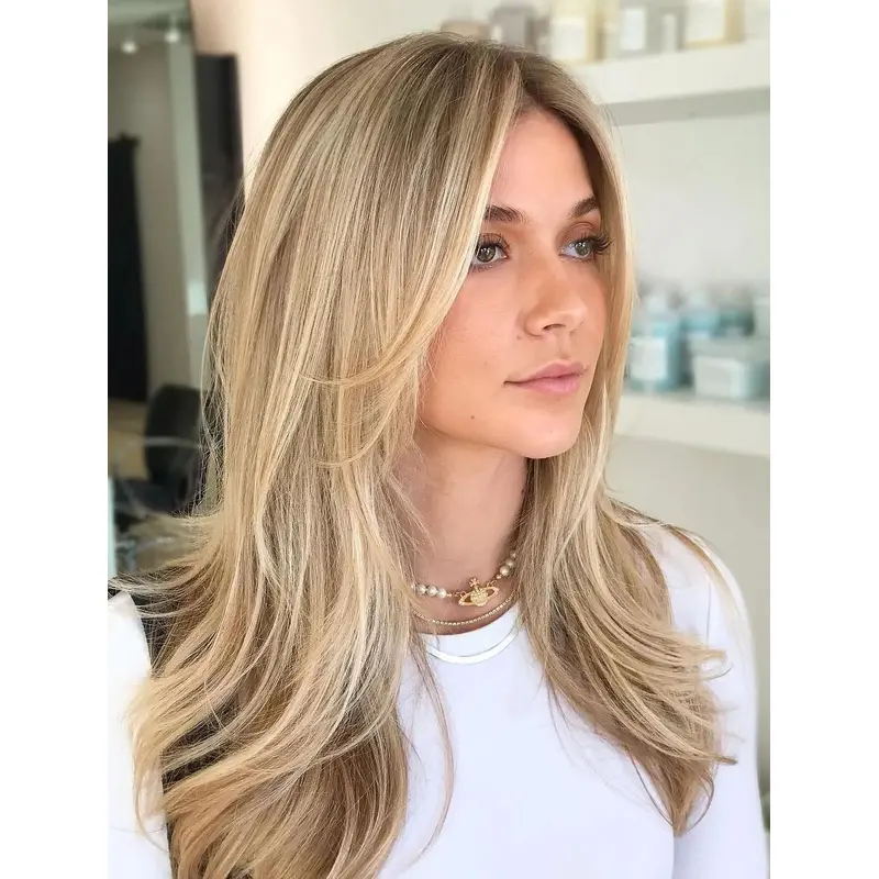 Long Wigs Natural Lace Front Synthetic Wig Wavy Curtain Bangs Wigs Long Layered Wigs