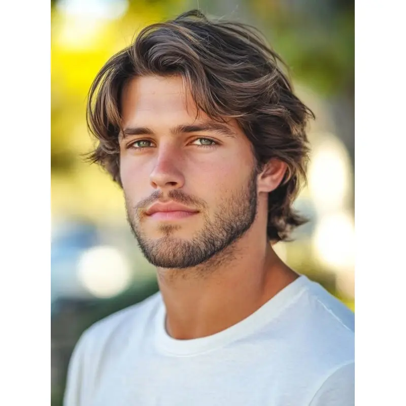 Mens Wig 6" Short Monofilament Layered Brown Wigs