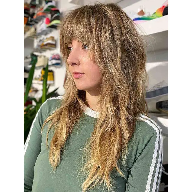 Natural Wig Long Wavy Lace Front Blonde Synthetic Layered Tousled Shag Cut Wigs