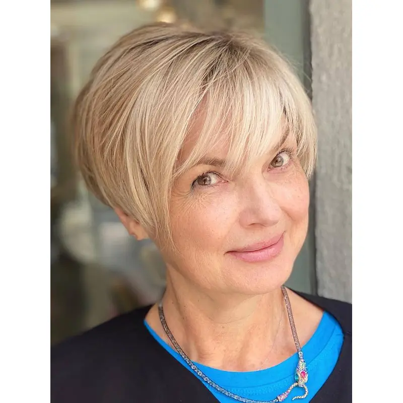 Short Straight Wigs With Bangs 6" Blonde Monofilament Wigs